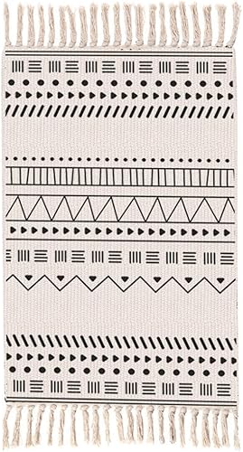 Miniatura 4 de 2 alfombras de algodón de 2 x 3 pies + 2 x 4.2 pies con borlas, alfombra de baño tejida lavable, alfombra de baño, alfombras para cocina, sala de