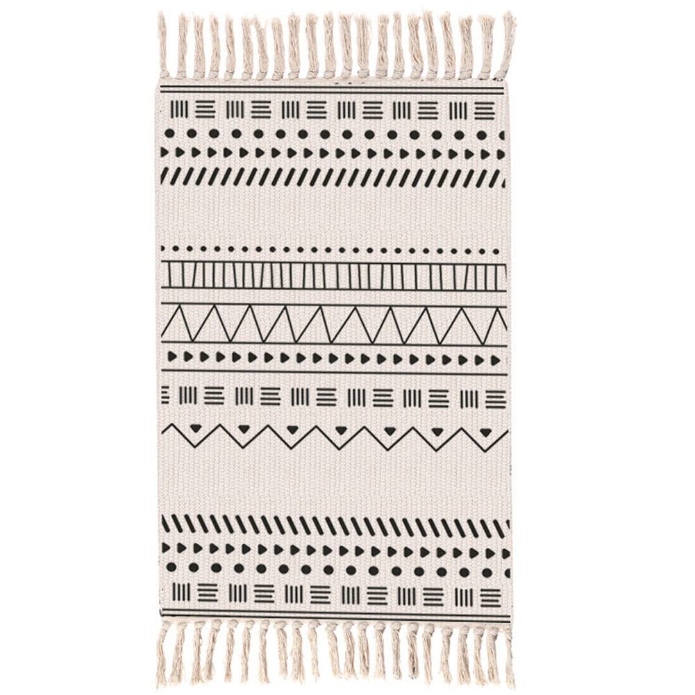 Lot de 2 tapis de salle de bain tissés lavables en coton avec pompons, 60 x 90 cm + 60 x 122 cm