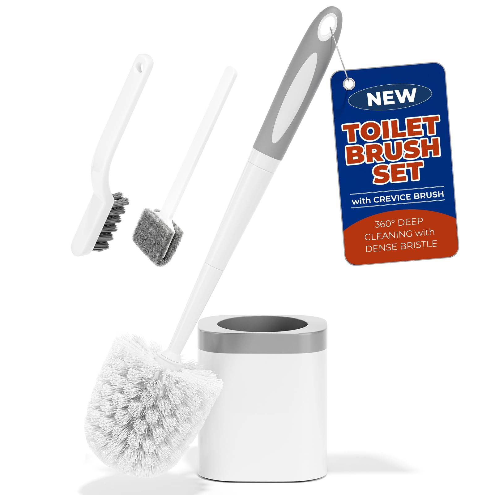 Space-Saving Toilet Brush and Holder Set, White, 1 Pack