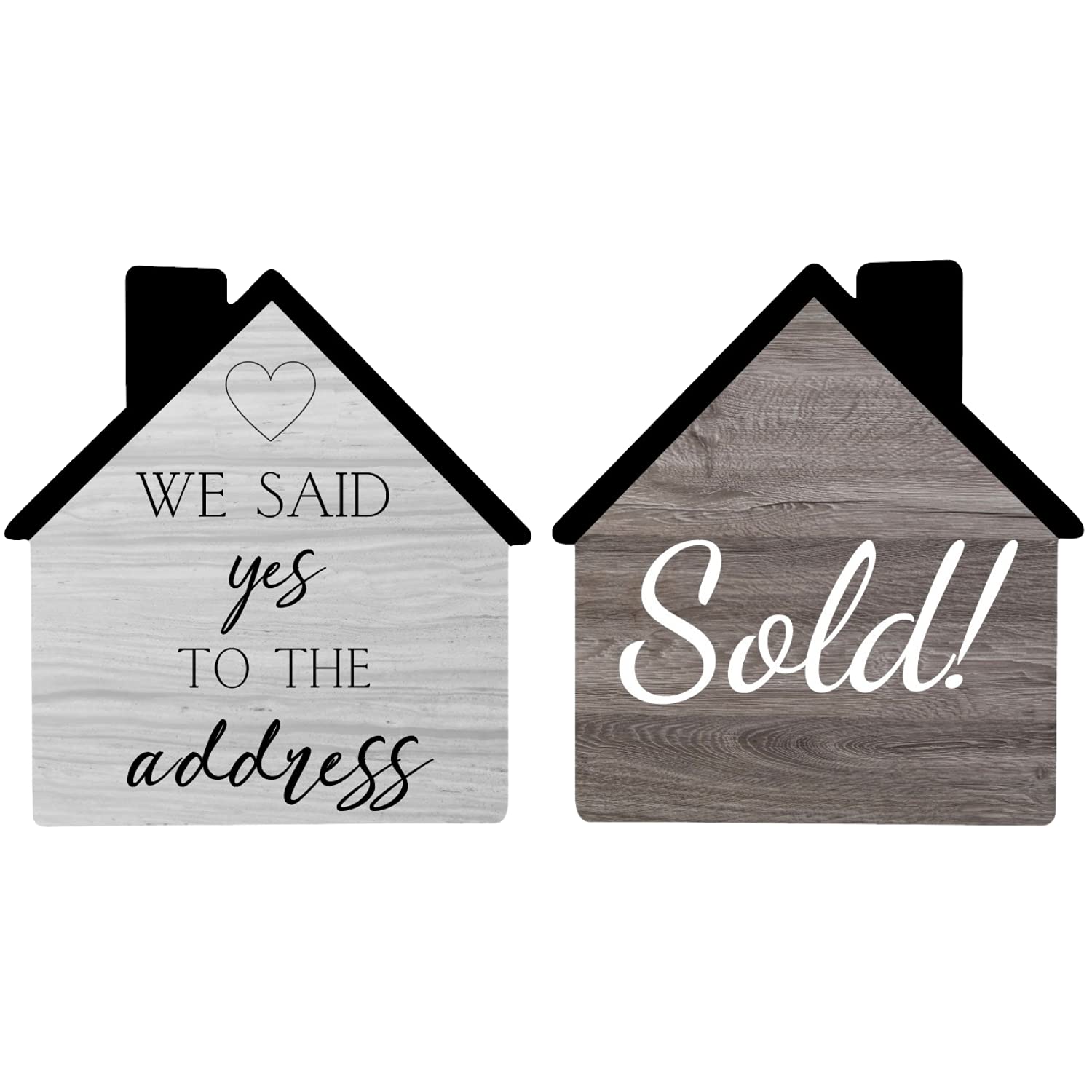 Large Real Estate House Shaped Prop Sold Sign | 2 Designs on 1 Double Sided Sign | Social Media Photo Props for Realtor and Home Owners | Real Estate Agent Gift | (We Said Yes to the Address/Sold!)