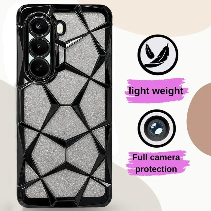 Image of VONZEE Gradient Glitter Case for Oneplus Nord 6 Lite, Luxury Electroplated 3D Cube, Diamond Bling Shiny Soft TPU Clear Shockproof Women Girls Protective Phone Cover (Black)