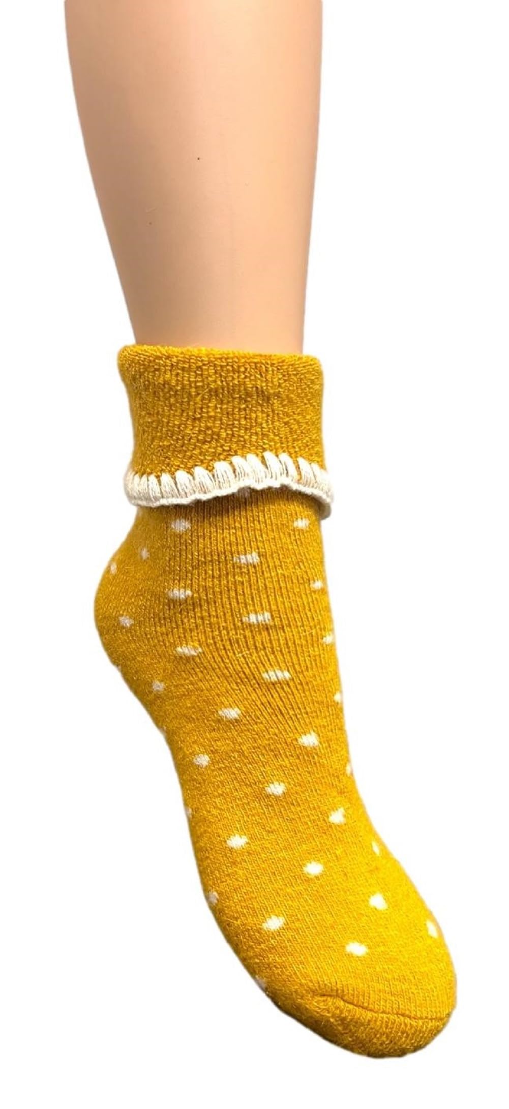 Jess & Lou Cuff Socks Super Cosy Thick Fluffy Towelling Warm Knitted Cuff Stretchy Loungewear Cute Design Gift Idea (Gold Dotty)