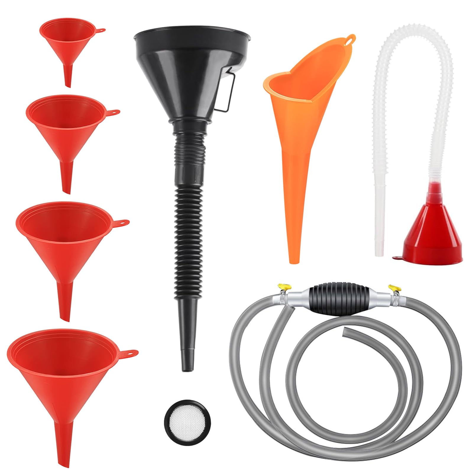 8 Pieces Oil Fuel Funnel Set, Coolant Funnel Kit,Oil Funnel,Gasoline Fuel Funnel,Flexible Plastic Funnel Set, Universal Auto Gasoline with Detachable Hose and Manual Oil Absorber