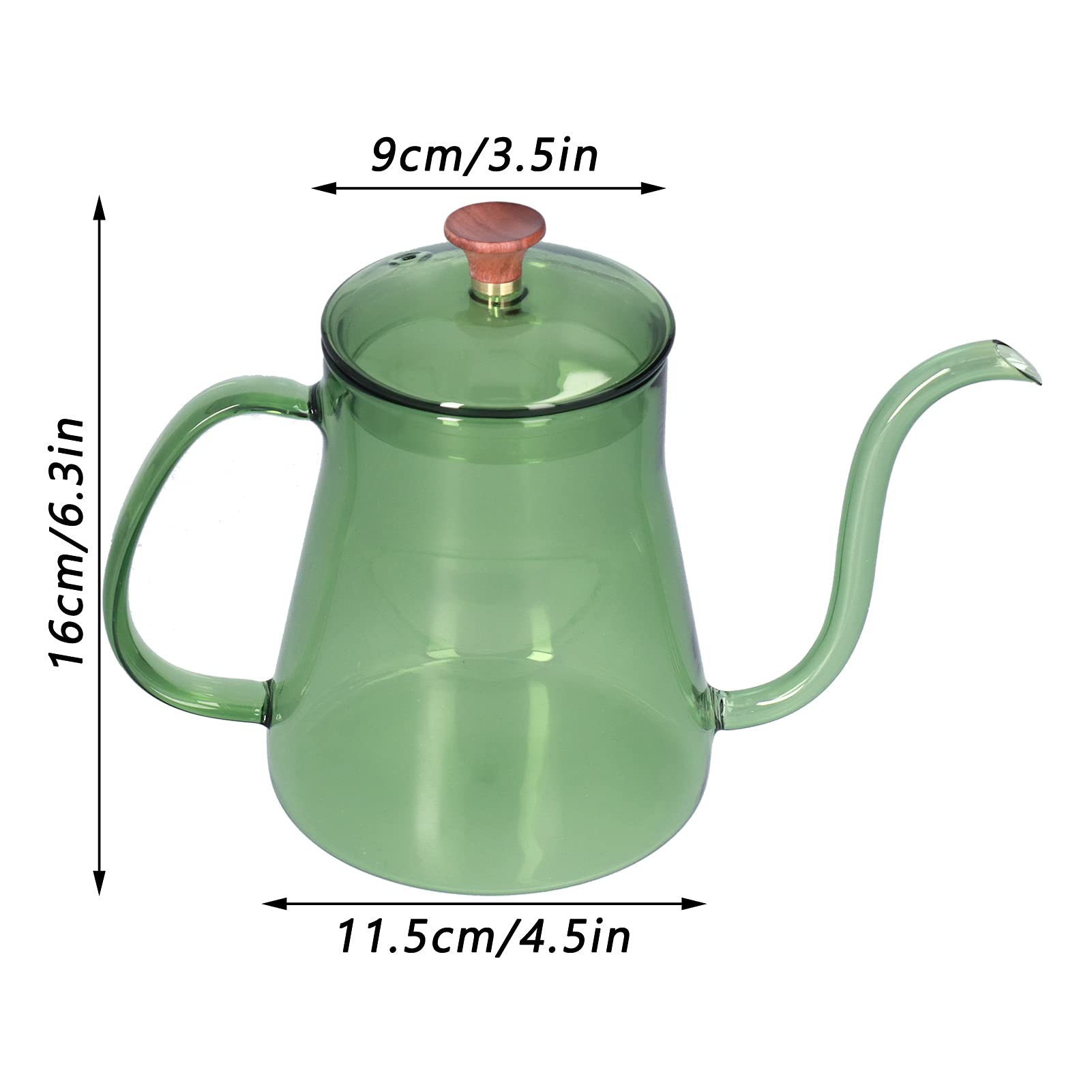 Ejoyous Czajnik do Kawy Szklany Dzbanek do Kawy 600 Ml, Czajnik Kroplowy ze Szkła o Wysokiej Zawartości Borokrzemianu z długą dyszą, 4,5 X 6,3 Cala, Zakres Temperatur 302°F, Domowej Kuchni w Biurze