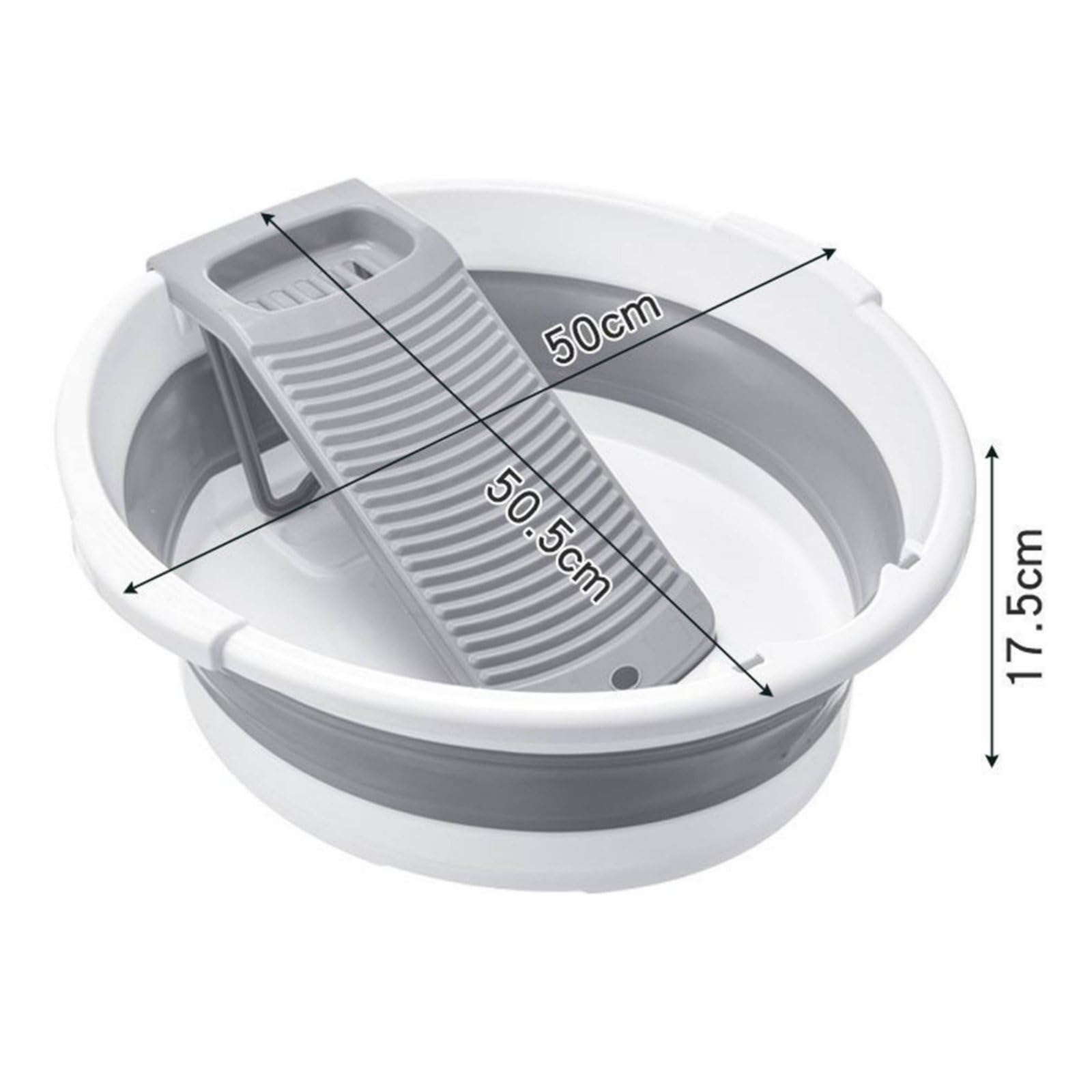 Lavabo Pieghevole con Asse Lavapanni Bacinella Portatile Catino Richiudibile Vasca per Lavatrice Manuale Materiale PP con Tappo di Scarico Sapone, Grigio, 8064 Auto Drain