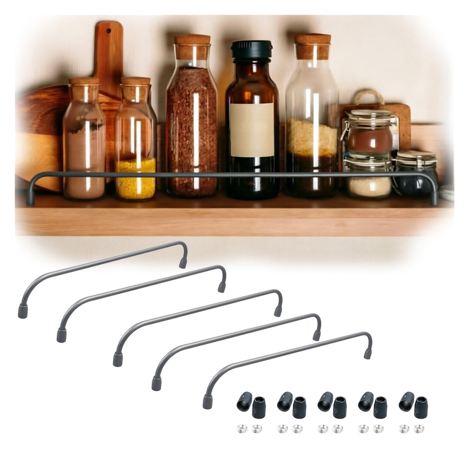 Lxlzyxsf 5Pcs Vintage Shelving Guard Rail For Kitchen Countertops Storage, Aluminum Anti-Fall Fence Set Enclosure, Office Desks/Shelf Edge Guardrail Bar(28In/71Cm,)