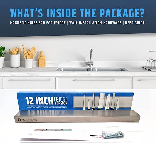 Miniatura 8 de Soporte magnético para cuchillos de alta calidad de 12 pulgadas para refrigerador (imanes de doble cara resistente), tira mejorada para un fuerte