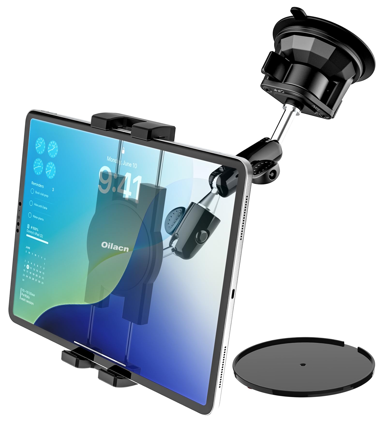 Oilcan Soporte Tablet Coche Ventosa Fuerte con Brazo Metal Ajustable | Soporte Tablet Parabrisas Ventana Salpicadero Camión para iPad Pro Air Mini, Galaxy Tab, Fire HD, Móvil, 4-12.9"