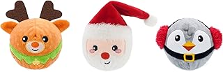 HugSmart Pet – Happy Woofmas Christmas Squeaky Spiky Balls No Stuffing Interactive Toss and Fetch Plush Dog Balls 2-in-1 for Small Medium Large Breeds (Penguin Santa Reindeer 3 Pack)