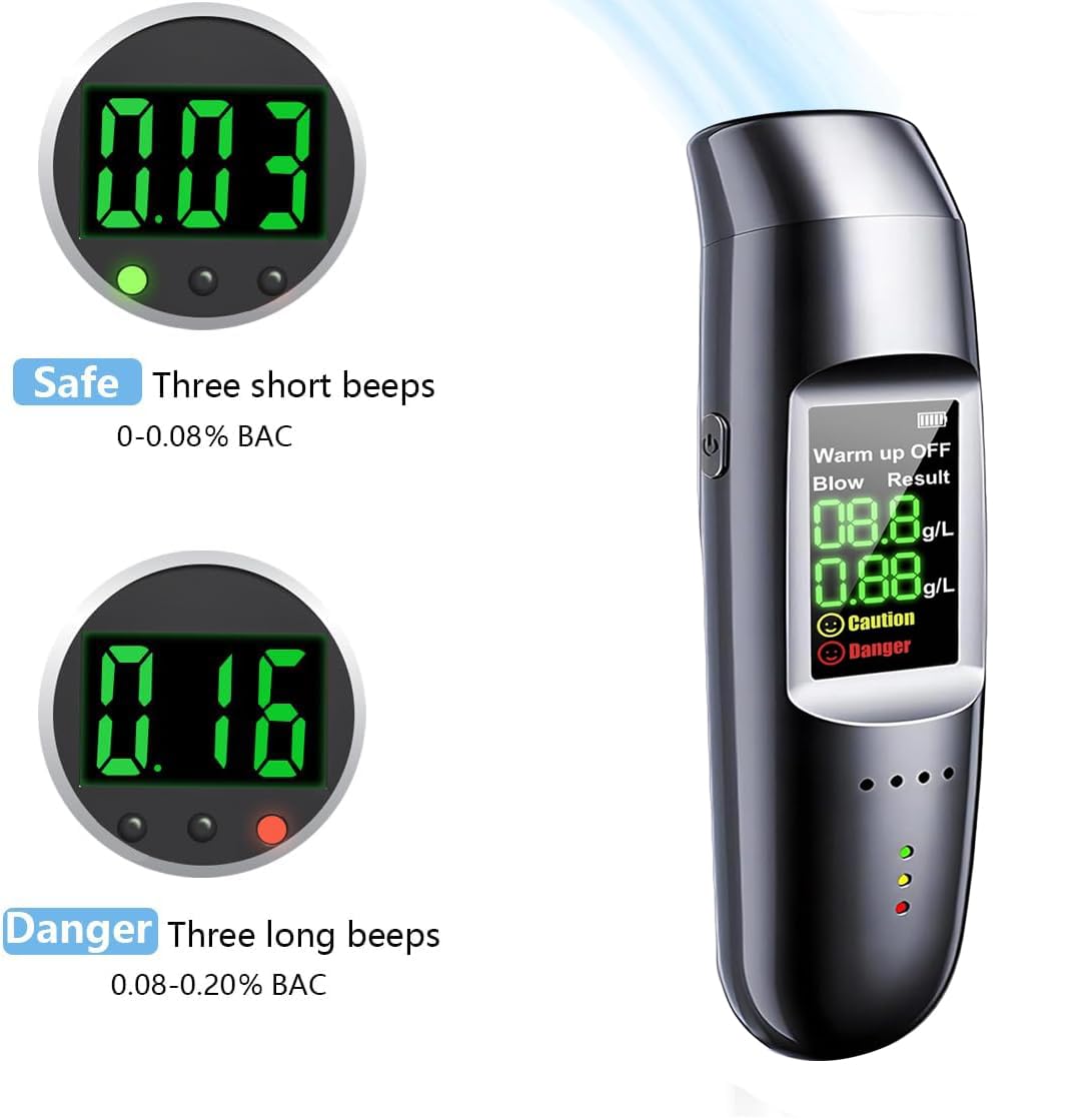 Etilometro Portatile Certificato Alcol Test, Professionale Alcol Test Senza Contatto Tester di Alcool Display LCD Digitale e Allarme Vocale, Precisione di Grado Riutilizzabili Ricaricabile
