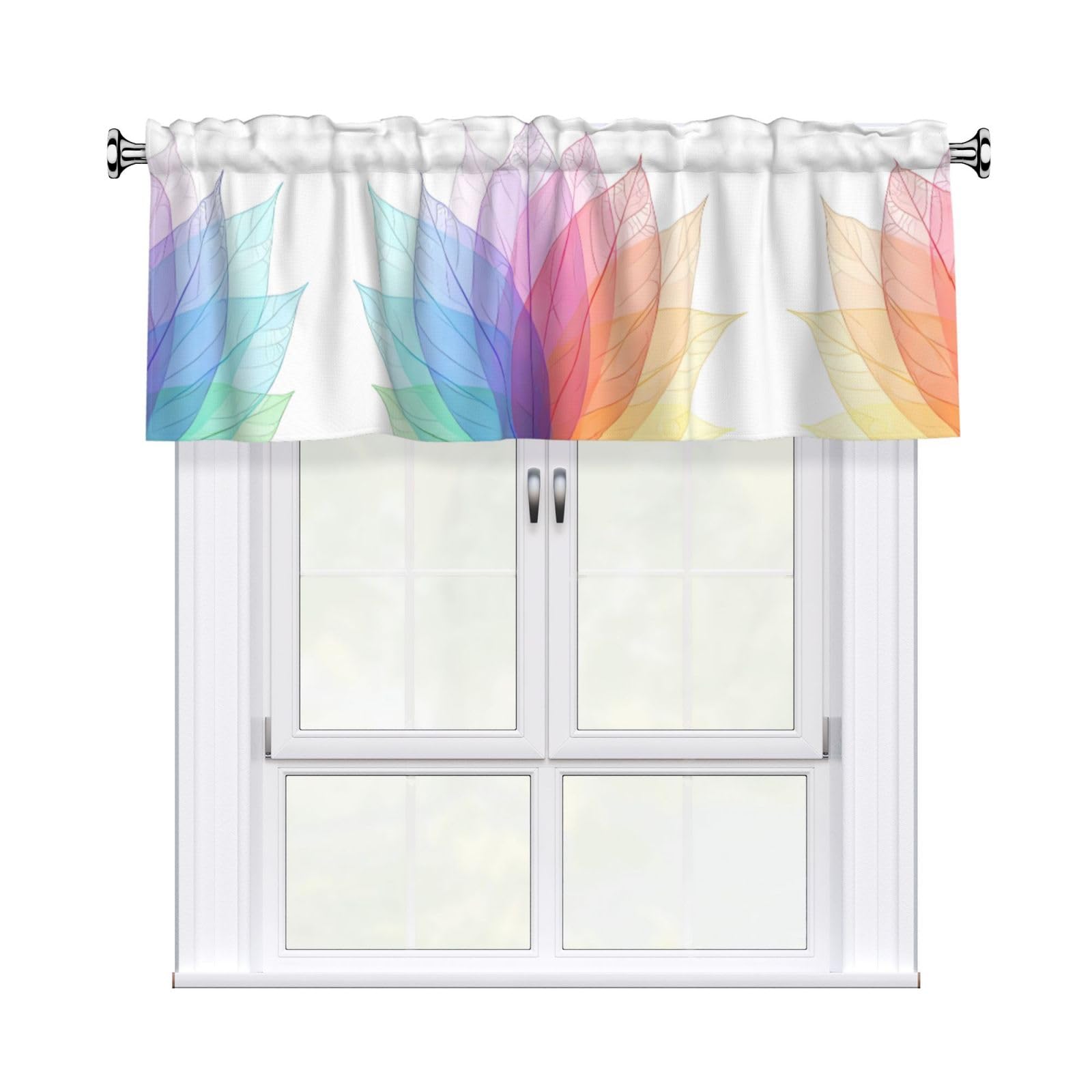 HJFCZH WHJSSF Abstract Spring Leave Prints 54x18in Curtain Valance - Peach Skin Polyester Kitchen Cover with Light Filtering Floral & 3" Rod Pocket