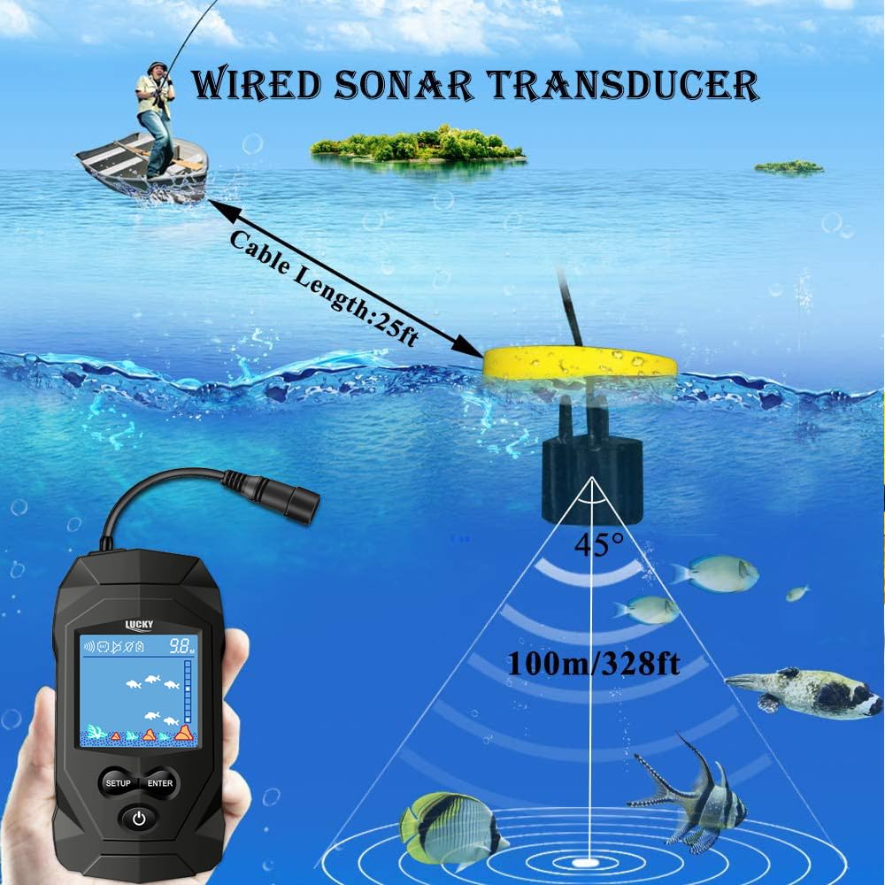 LUCKY Portátil Sonar Buscador de Pesca con Cable Profundidad Buscador de Pescado Sonar Sensor Buscador de Peces LCD Pantalla para la Pesca FL068
