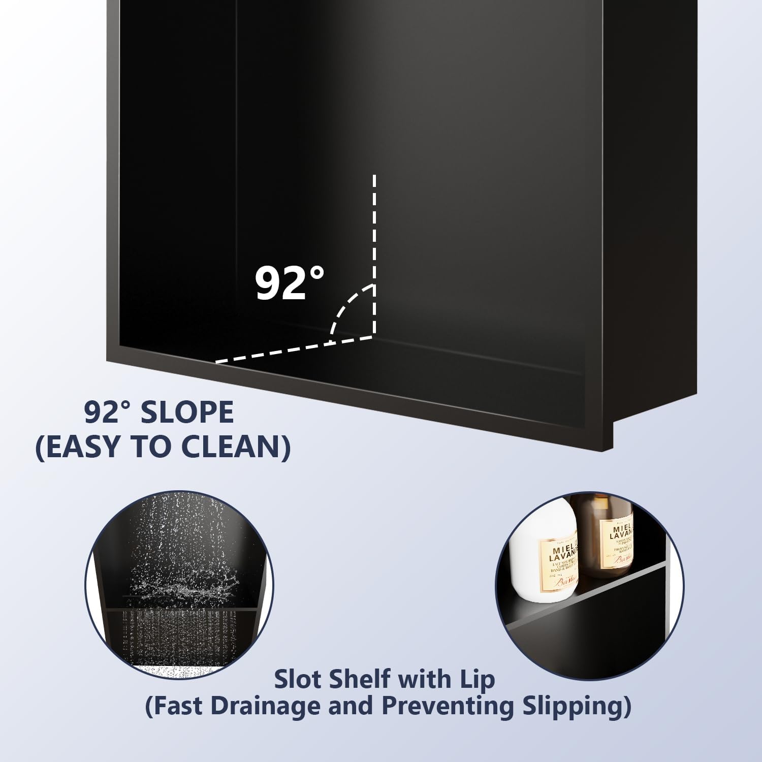 Stainless Steel Shower Niche, 12" x 24" No Tile Needed Recessed Wall Niche with Shelf for Bathroom Storage (Matte Black)