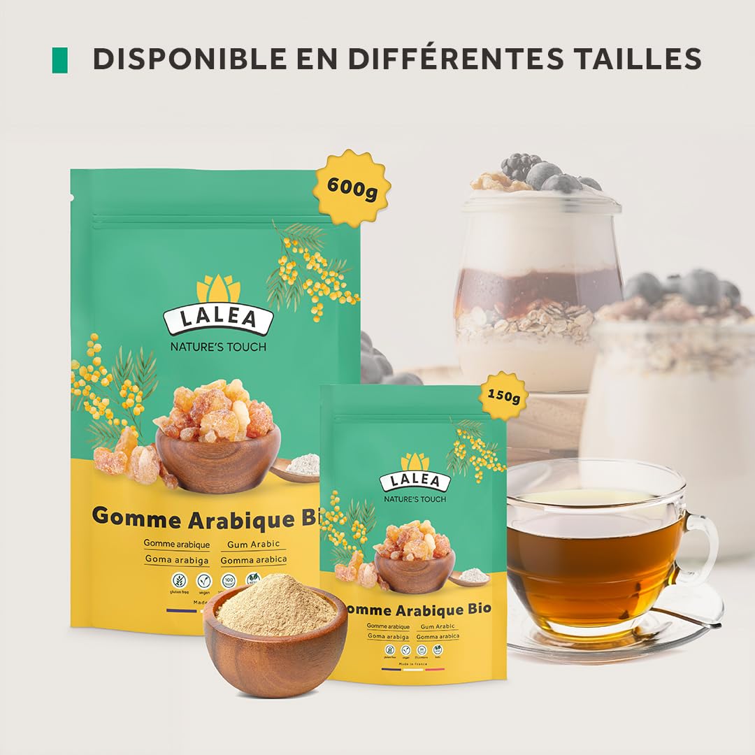 Gomme arabique bio en poudre, Poudre de fibre alimentaire du gomme d'acacia bio 1Kg, Végétalien et Keto, Sans Gluten, 90% de fibres