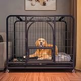 Hochwertige Hundebox Aus Edelstahl, Extra Große Haustierbox Mit DREI Türen, Feststellbaren Rollen Und Herausnehmbarer Wanne, Für Den Innen- Und Außenbereich, Für Sehr Große 95x65x85cm