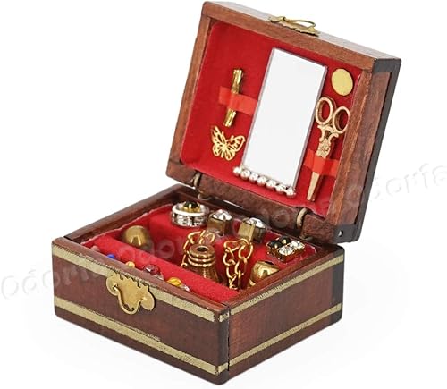 Miniatura 2 de Odoria Caja de joyería para casa de muñecas en miniatura caja de maquillaje a escala 112, organizador para dormitorio victoriano - Mini cofre del