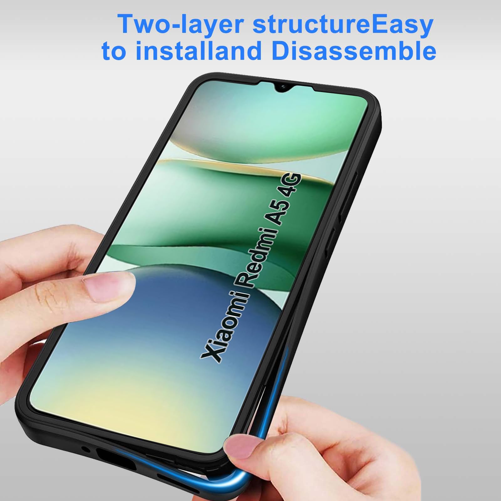 WeiCase Cover per Xiaomi redmi A5 4G(EU), Custodia Antiurto con Protezione dello Schermo Integrata, 360° Sottile Cover Transparente Silicone Custodia per redmi A5 4G, Nero