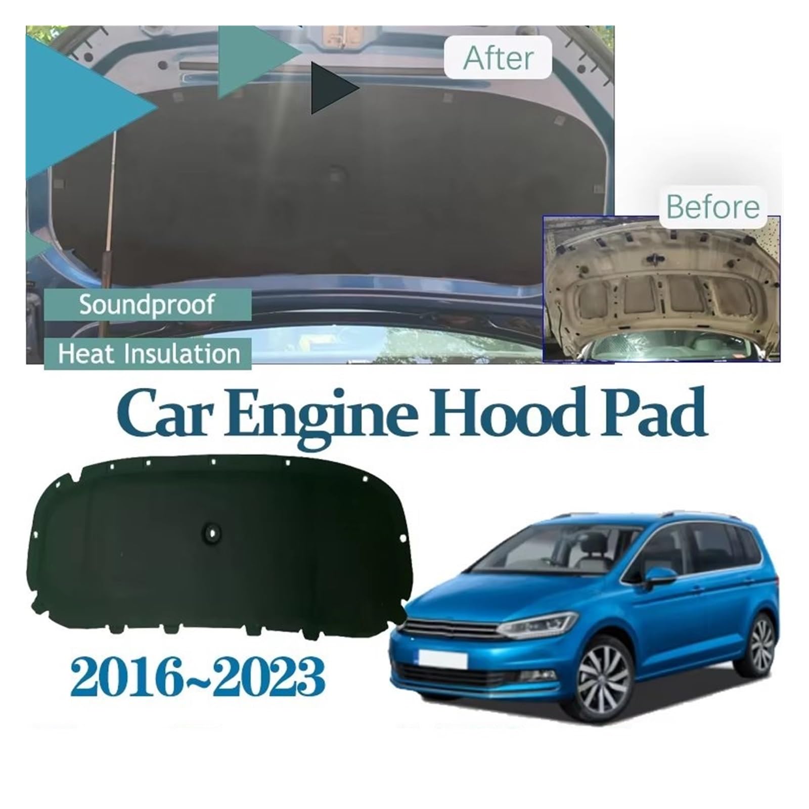 Panel de aislamiento térmico para coche Para VW para Touran L para MK2 5T 2016-2023 Almohadilla aislante acústica para el capó del coche, ignífuga y aislante térmica.