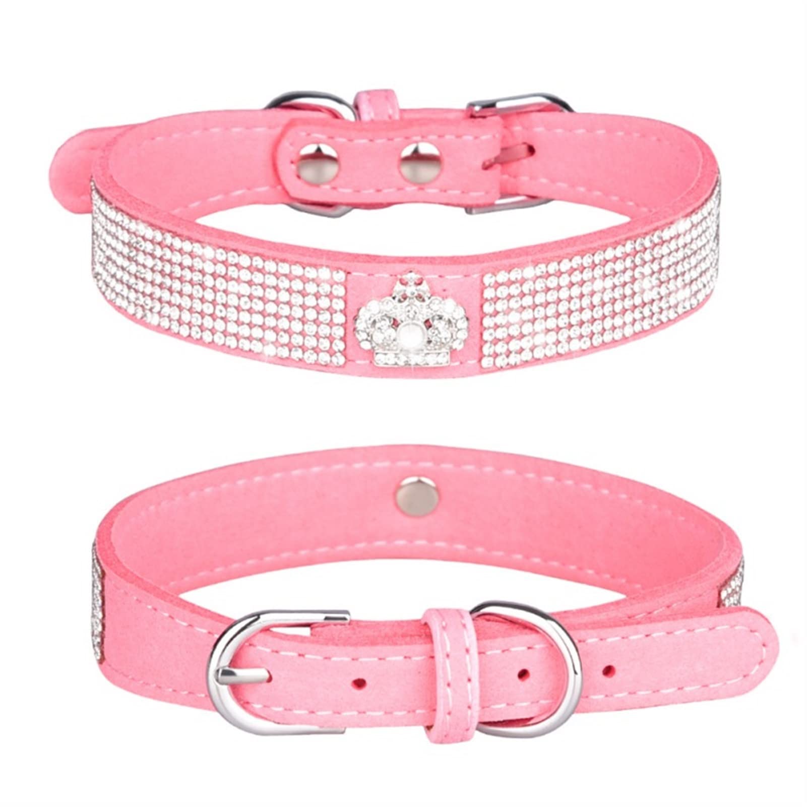 JINGYAN Obroże podstawowe dla psów Kołnierz psa Rhinestone. Pu Skórzany Kryształ Diament Puppy Cat Collar Pet Collars Zwierzęta Dostawy Akcesoria dla psów(Pink,L)