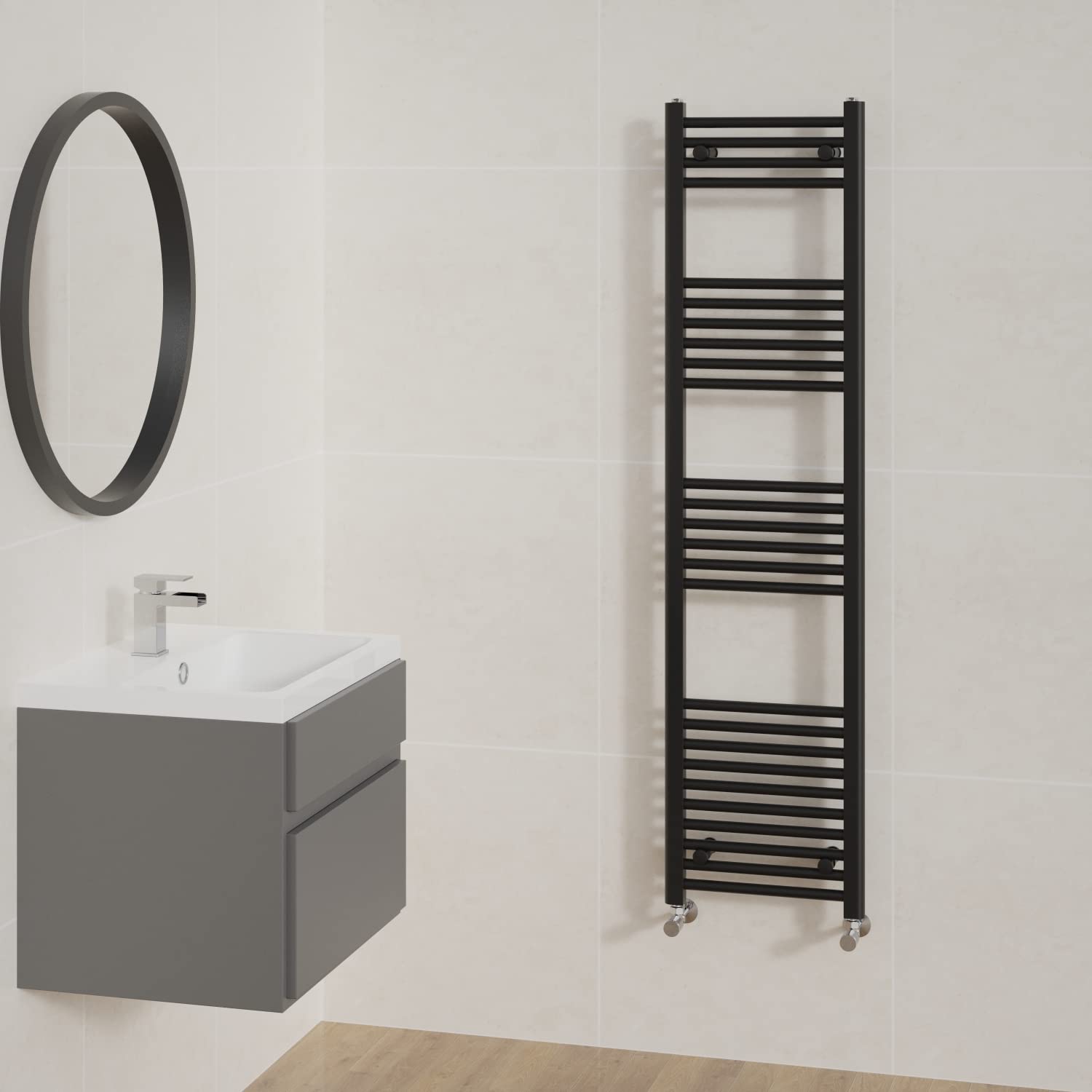 NRG Straight Black Bathroom Heated Towel Rail Radiator Central Heating Ladder Rad Warmer 1600x400mm