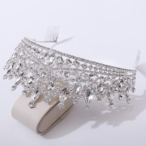 Miniatura 2 de Tiara y corona con peine para mujeres y niñas, diadema plateada, diamantes de imitación, novia, boda, graduación, cumpleaños, cosplay