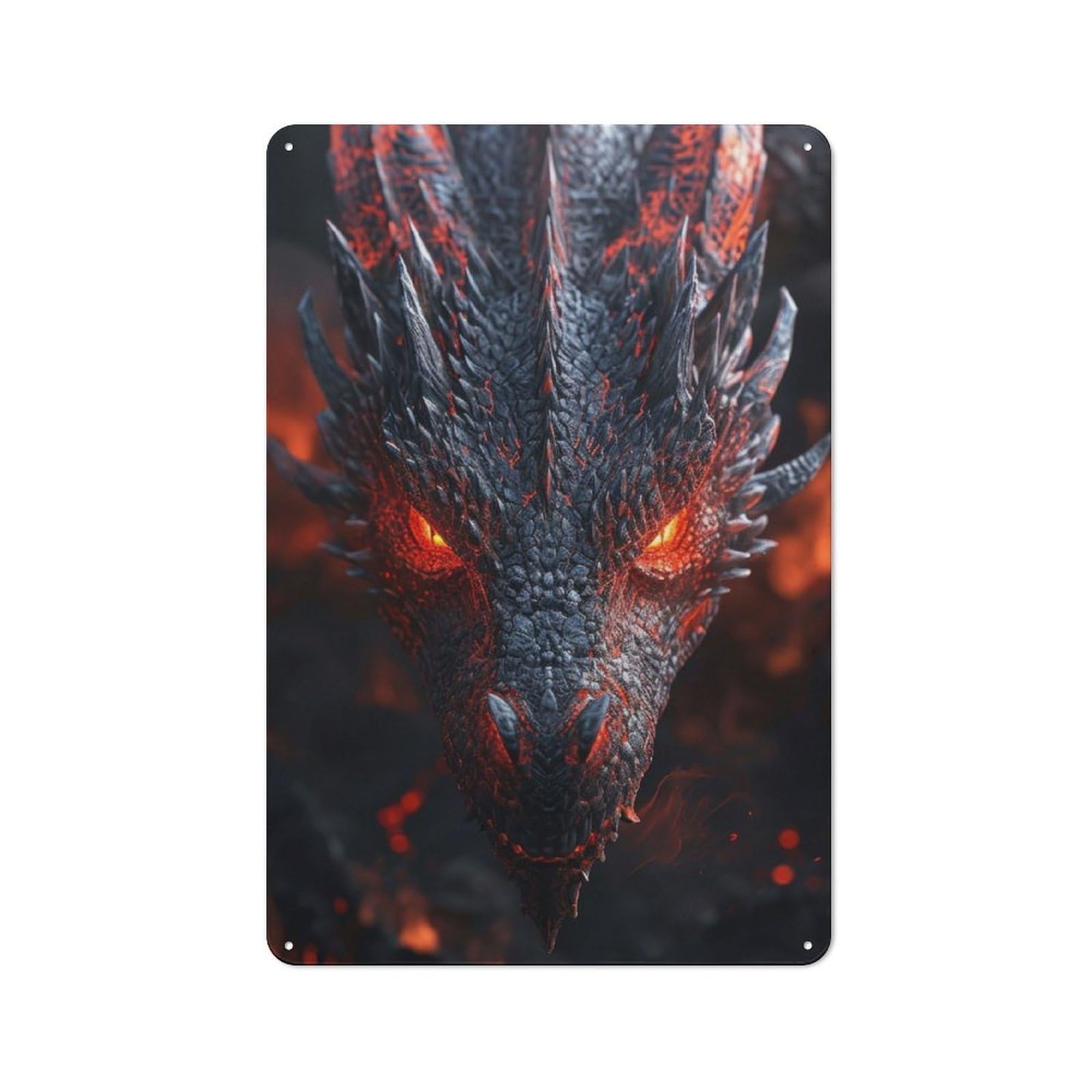 Junmoney Red Eyed Dragon Industrial Tin Wall Sign 30X20cm Featuring Urban Room Decor For Workspace, Cafe, Hallway Or Garage