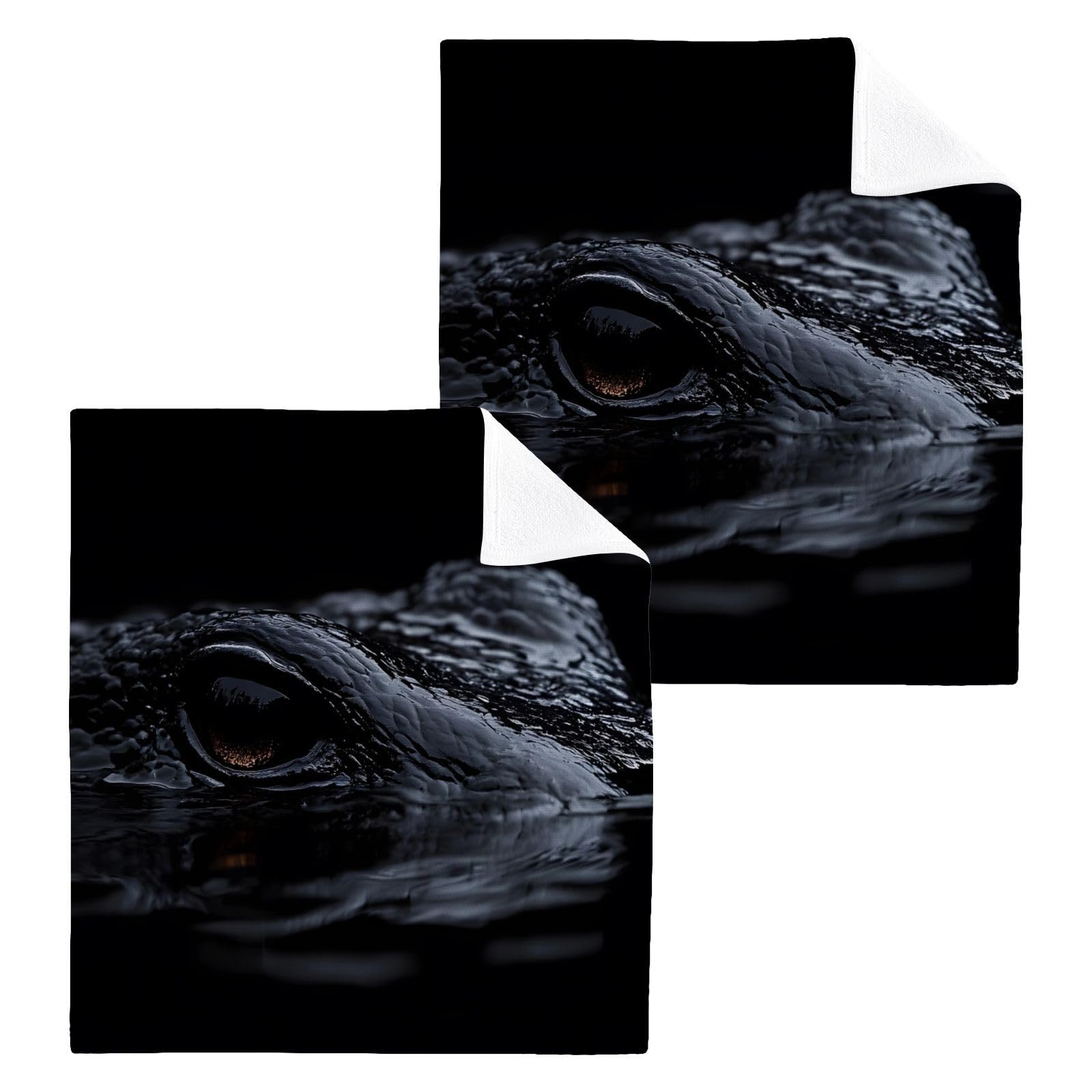 YANENDIE Crocodile Eyes Black Washcloths Towels, Highly Absorbent and Soft Cotton Face Cloths, 2 Pack Quick Dry Wash Cloths - 12 X 12 Inches