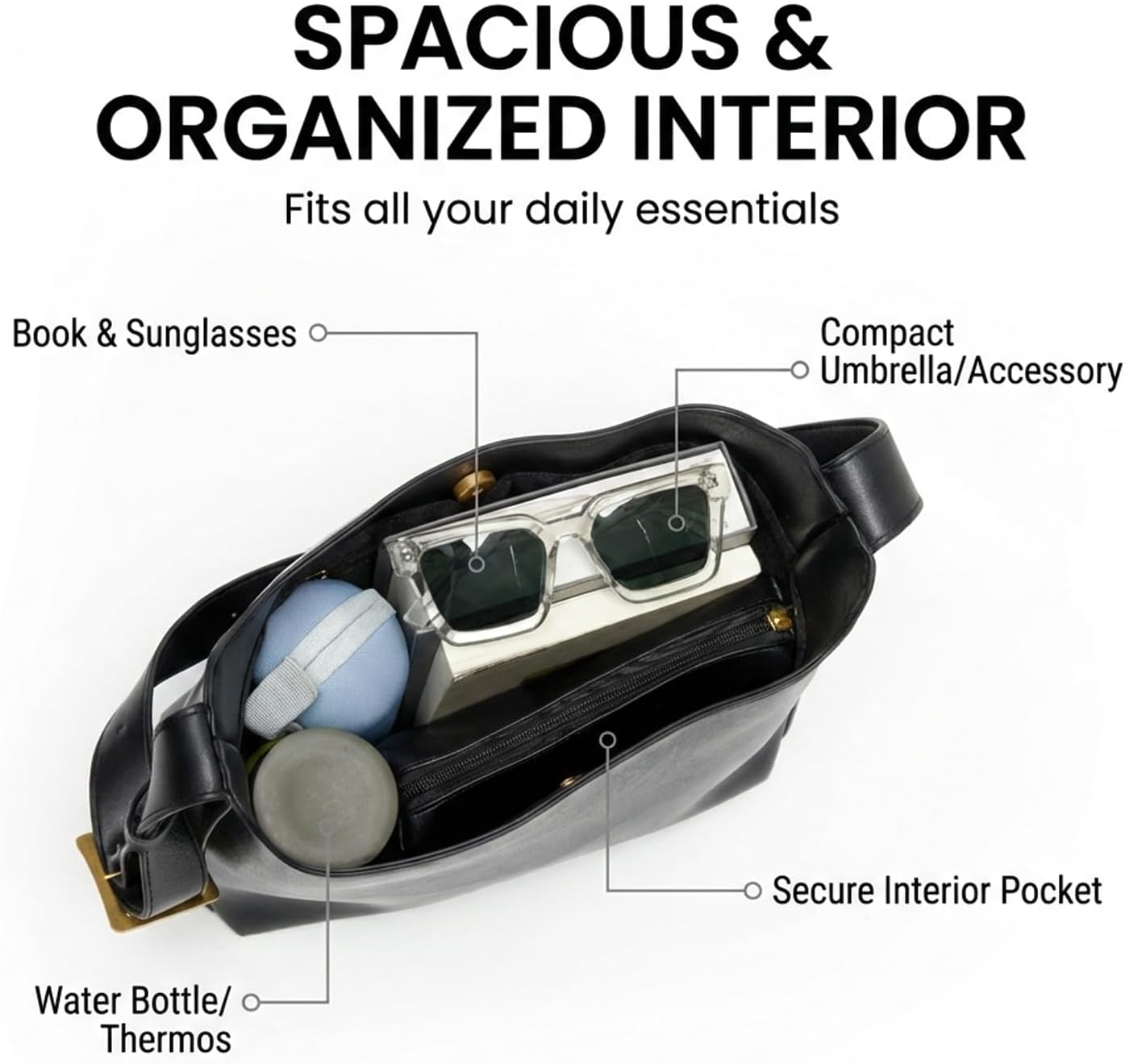 Bucket Bags for Women Medium Vegan Leather Tote with Adjustable Strap Small Pouch Designer Handbags Travel Work Purse - Image 4