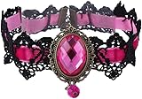 Type : conforme à l'image Collier ras du cou gothique noir en dentelle, colliers vintage en cristal noir, rouge, bleu, collier ras du cou gothique punk pour costume steampunk fête (rose)