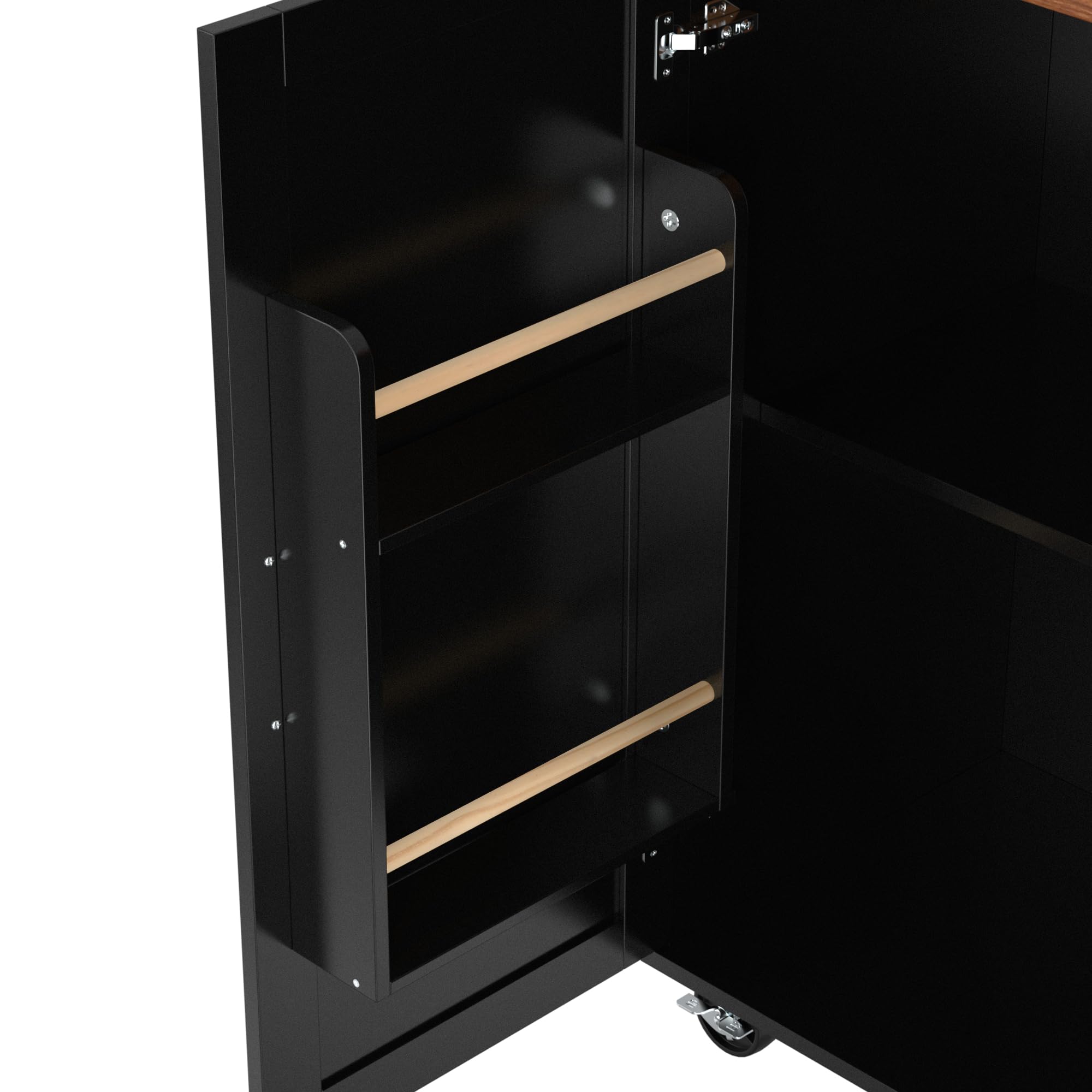 Moimhear Isola da cucina, carrello da cucina con piano di lavoro estraibile, armadio da cucina con 2 ante scorrevoli e 3 cassetti, con venature del legno, nero (140 x 73 x 92,5 cm)