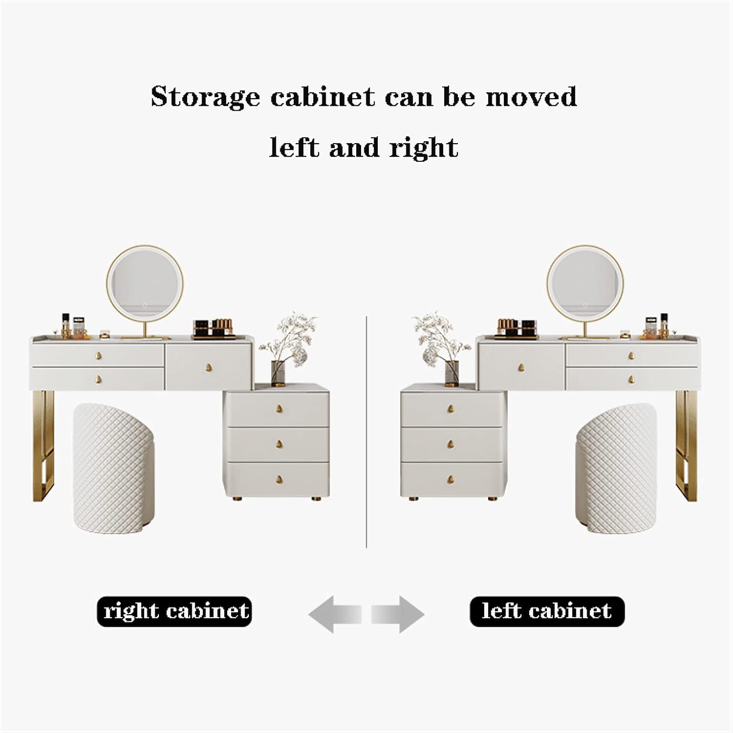 Vanity Dressing Table Set Luxury Makeup Bench with 3 Colors Led Hd Mirror,Comfortable Stool Drawers Cabinet,Modern Simple Style,for Girl's Gift (Size : 80cm) ()