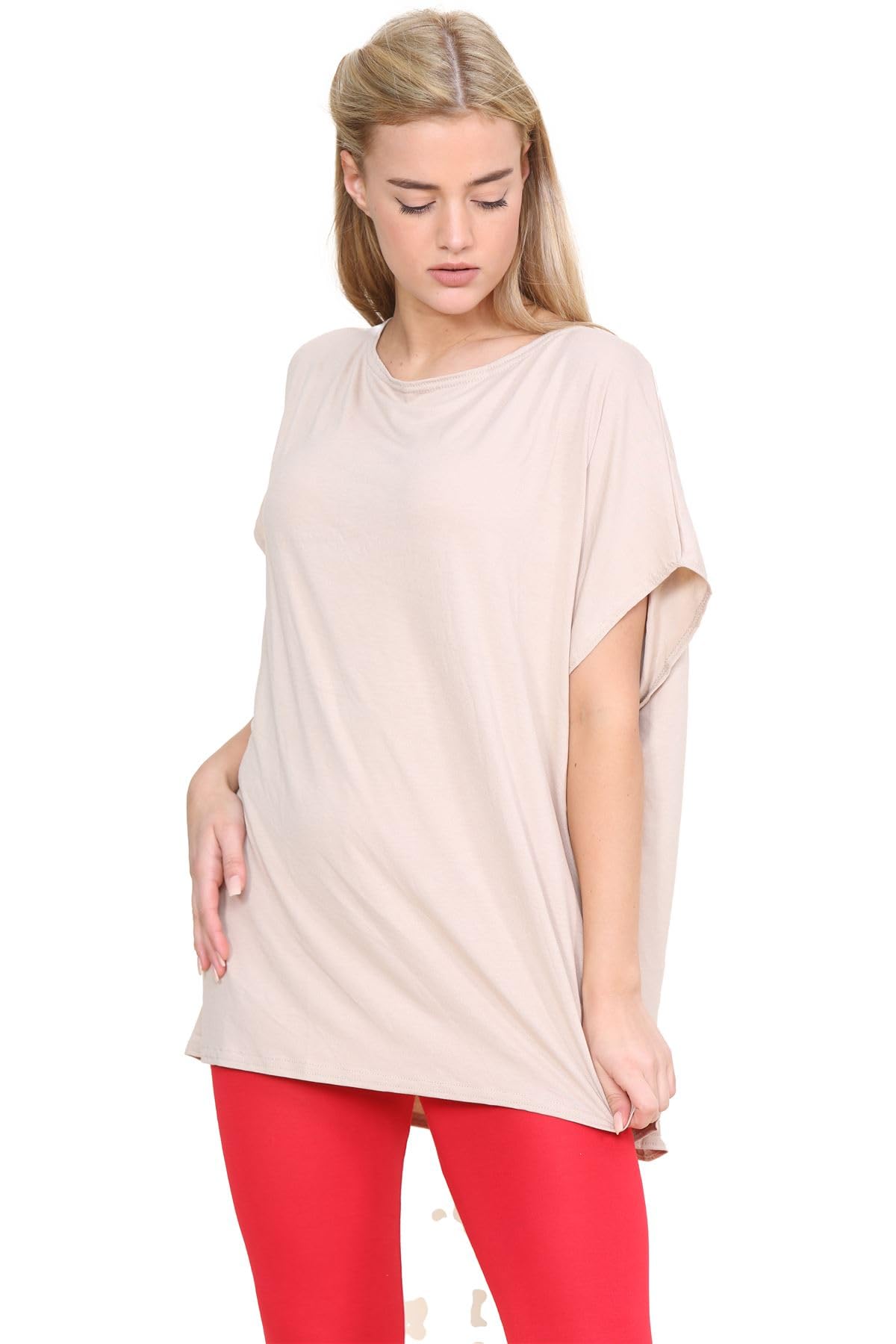 Hamishkane Women's Stone Hamishkane® Bardot Baggy Style Oversized T Shirt For - New Plain Off The Shoulder Batwing Top, Fashionable Tops For Casual Party Wear