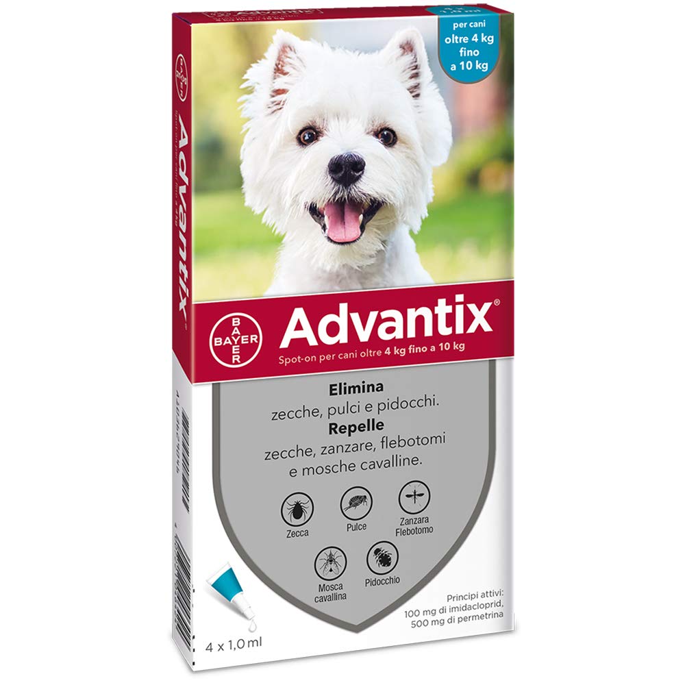 Advantix Spot-on per Cani dai 4Kg ai 10Kg - 4 pipette da 1ml & Amazon Basics Tappetini assorbenti per animali domestici, extra-large