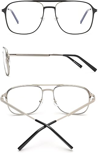 Miniatura 4 de GLINDAR Aviator Gafas de bloqueo de luz azul clásico cuadrado para ordenador para mujeres y hombres marco de metal plateado negro