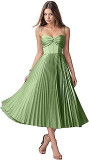 Spaghetti Straps Pleated Bridesmaid Dresses for Women A Line Tea Length Wedding Guest Dress Corset Prom Gowns LB152