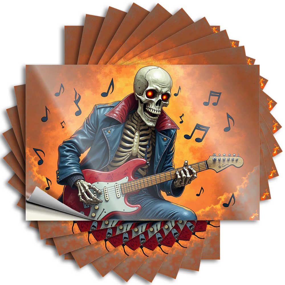 Stuff for Men Cute Bumper - Skull Rocker: Skeleton Guitarist Ignites Musical Flames Removable Decal Tumbler Easy Peel for Teacher(12X18CM)