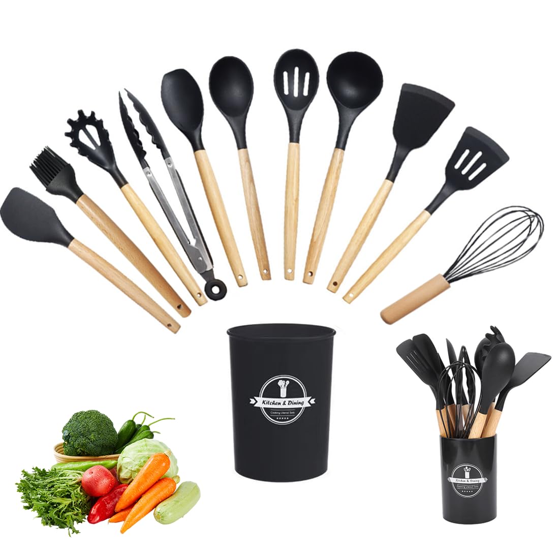 Food-Grade Silicone Kitchenware Set,12 Piece Kitchenware Set, Heat-Resistant, Easy-to-Clean, Non-Stick Coated Silicone Scraper Kitchenware