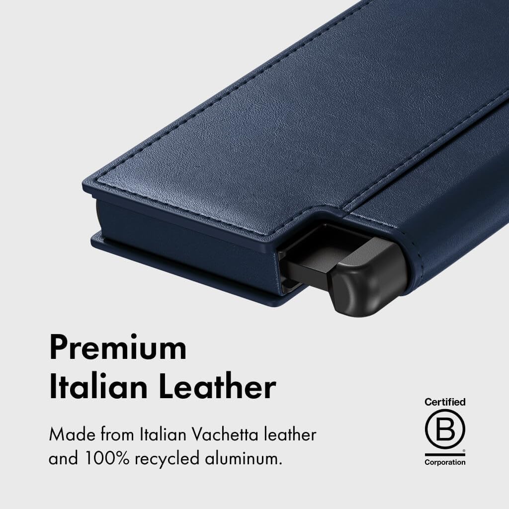Ekster Men's Wallet PRO | RFID Blocking Parliament Leather Minimalist Wallet | Holds 14 Cards & Cash | Slim Cardholder for Men w/Push Button Designed for Quick Card Access | Navy