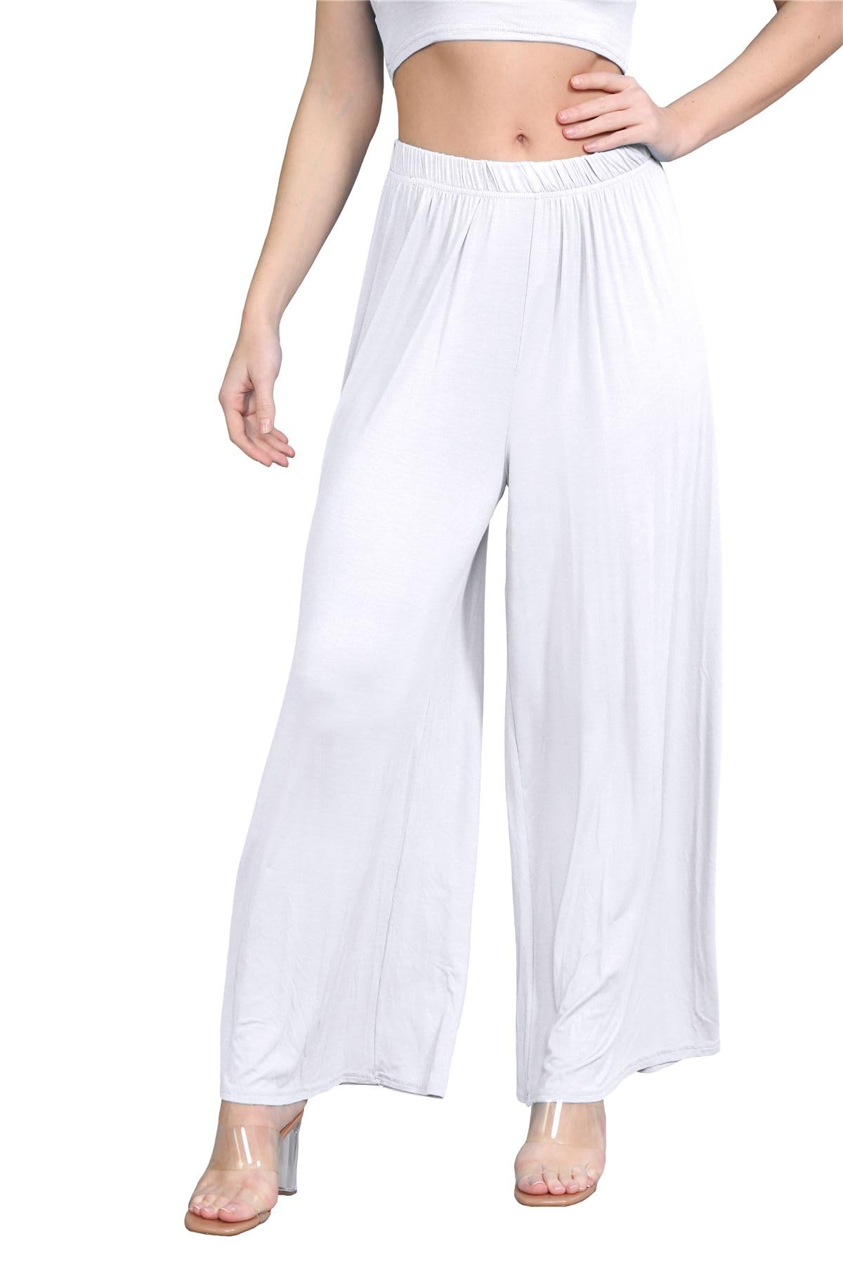 Hamishkane Women's White Hamishkane® Plain Flared Palazzo Elasticated Waist Wide Leg Yoga Pants For Uk Elegant Palazzo Trousers For Uk - Ideal Summer Trousers