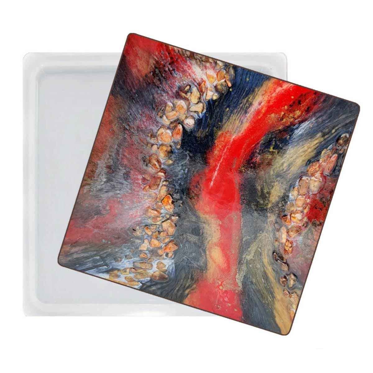EKTA STATIONERY DIY Square Shape Multipurpose Transparent Silicone Coaster Mold for Epoxy UV Resin Wax Concrete and Making Coasters Art Craft Projects (6 INCH 8 MM)-image-40