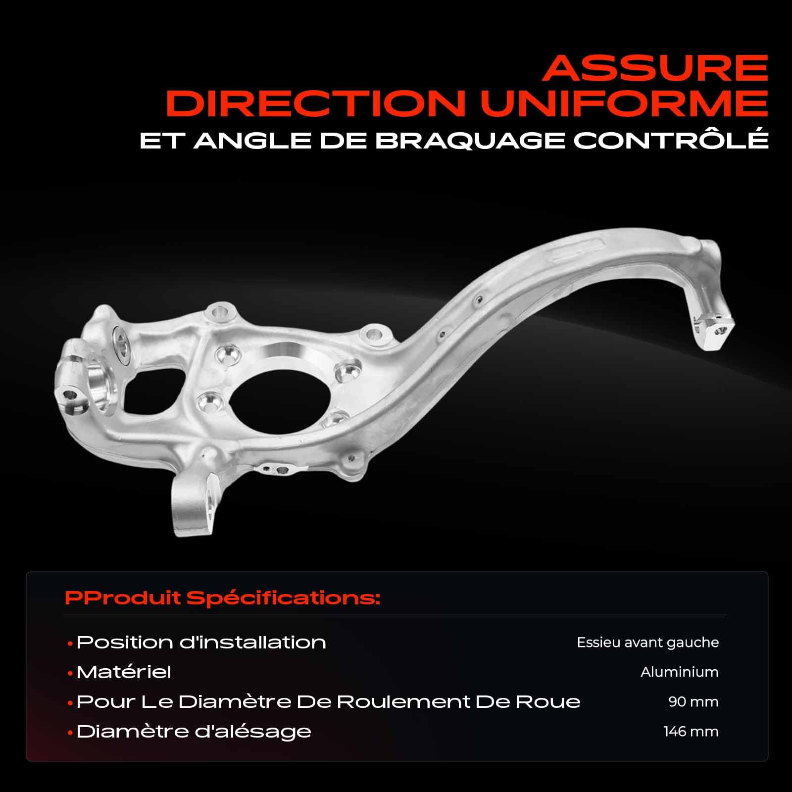 Frankberg Fusée de direction avant gauche, suspension de roue 8K0407253R | Compatible avec: A4 Allroad 8KH, A5 Sportback 8TA, A5 Cabriolet 8F7, A4 Avant 8K5, Q5 8R, Q5 8RB, A5 8T3, A4 8K2
