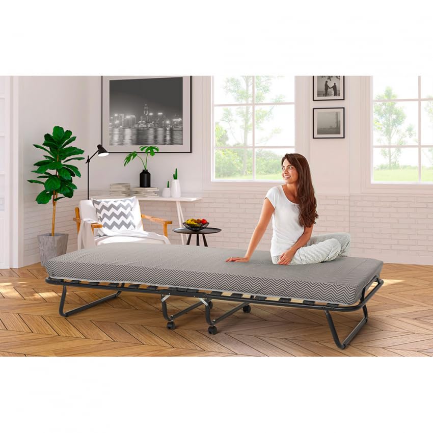 Produce Shop Brandina Letto Pieghevole con doghe e Materasso 80x180cm in Microfibra Apollo - Verde