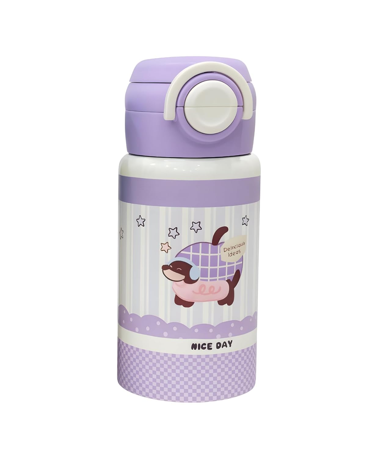 Kids Stainless Steel Insulated Water Bottle with Double Lid & Dual Straw – 500ml 316 SS Vacuum Flask, Portable Leak Resistant School Travel Drink Bottle for Children & Women – Purple(Pack 1)