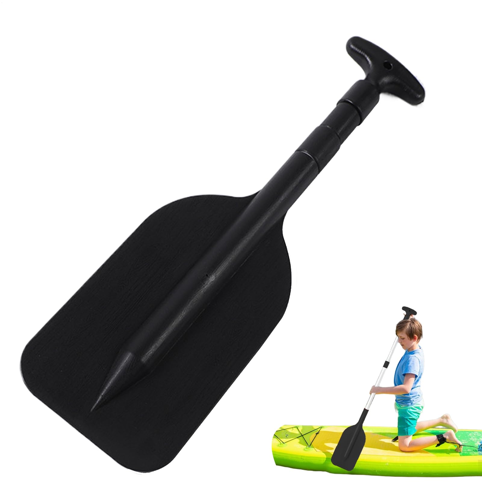 Generisch Pagaia in Alluminio con Funzione telescopica per Bambini, per Canoa, Kayak, Barca, Canoa, Barca a Remi, Nero//Giallo, 53,5 – 108,5 cm