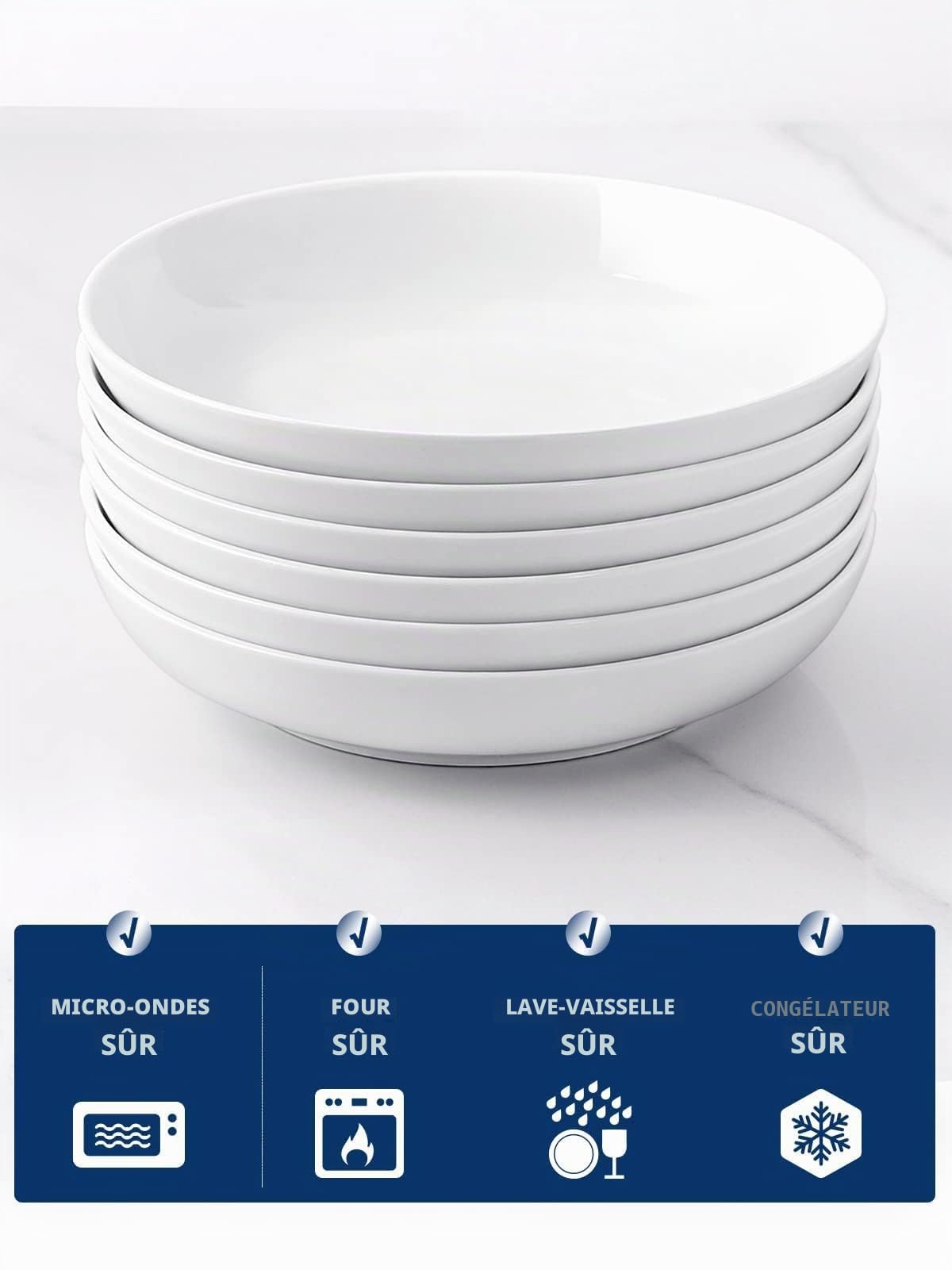 Y YHY Assiettes Creuses Lot de 6, 21,6 x 4,5 cm Assiette pour Pates en Porcelaine, Bols à Pâtes Creuse, Assiette Creuse de Présentation, Grand Creuse de Service pour Maison et Restaurant-880ml, Blanc