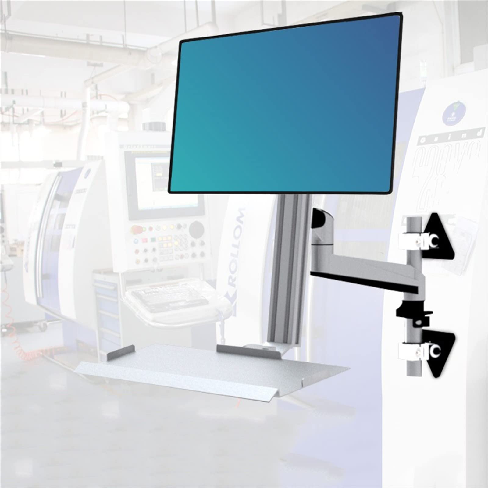 Supporto Per Monitor Da Parete Per Impieghi Gravosi, Supporto Per Monitor Per Apparecchiature Industriali Con Vassoio Per Tastiera Pieghevole, Postazione Di Lavoro Regolabile In Altezza E Profondità,