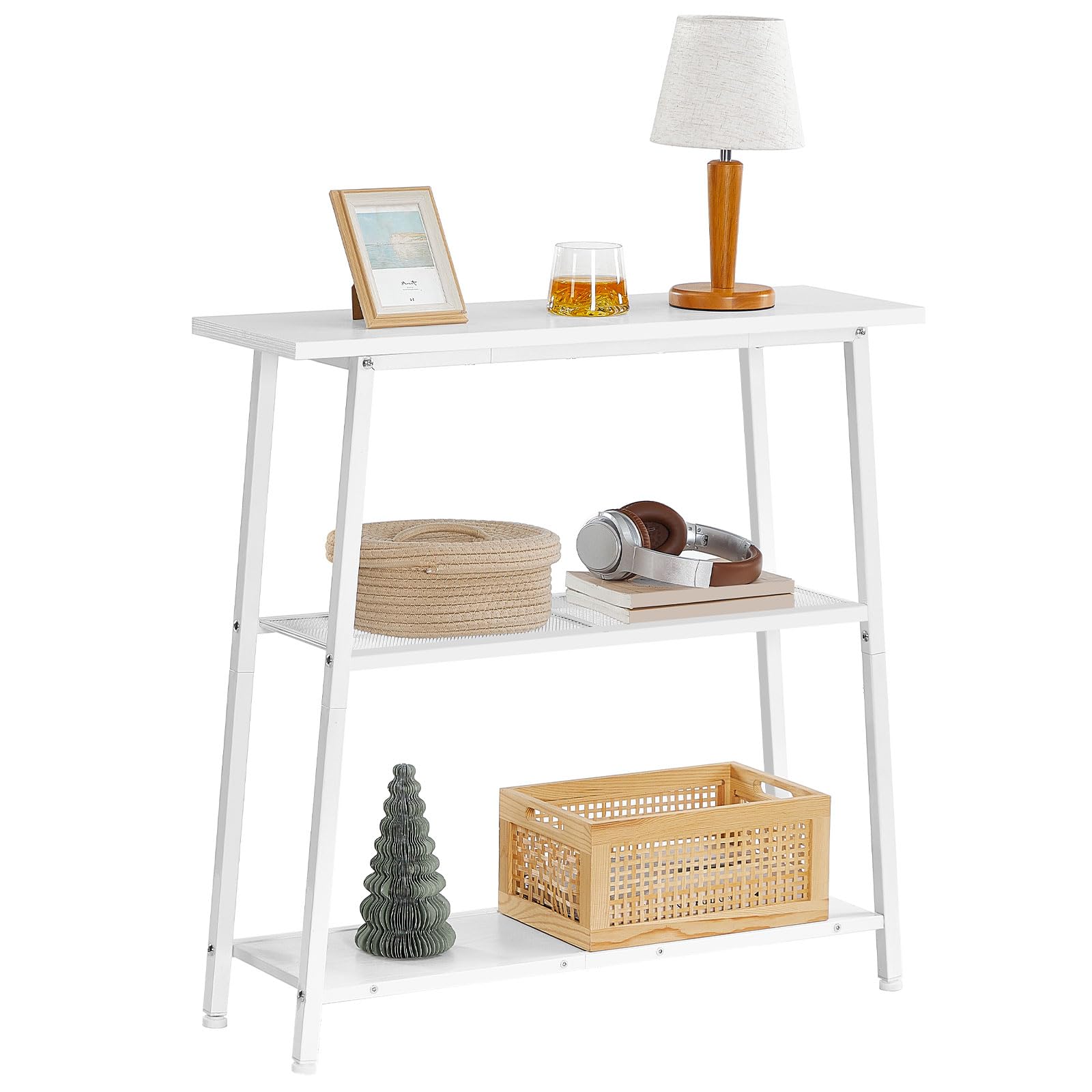 HOOBRO Table d’Entrée à 3 Niveaux, Console, Table d’Appoint Étroite, Table de Canapé avec Étagères Ouvertes, Petite Table de Réception, pour Entrée, Couloir, Salon, Blanc EWW62XG01