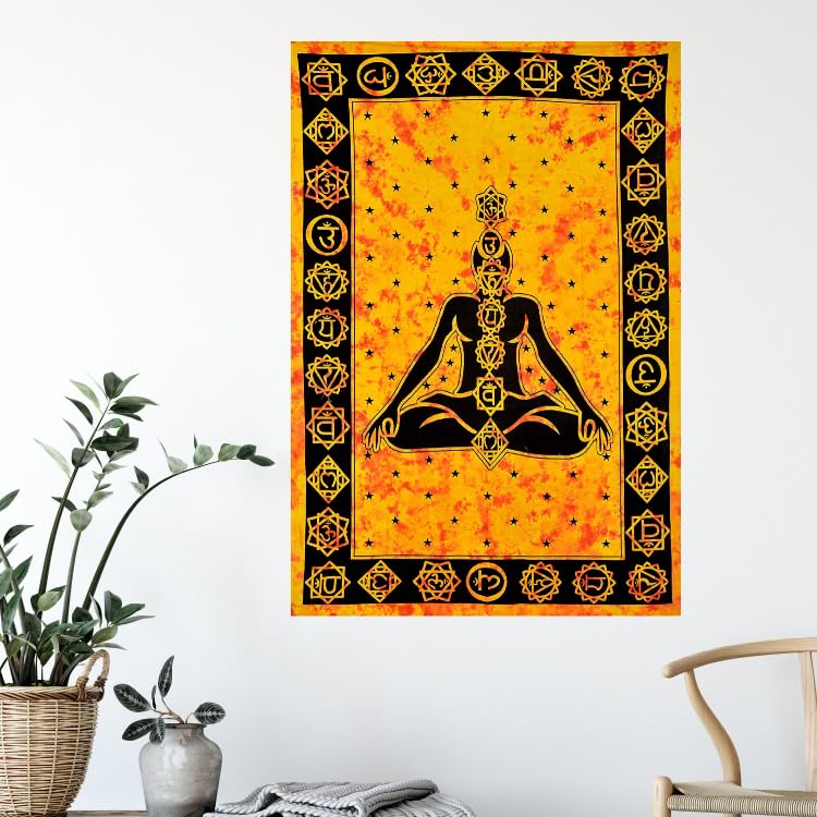 AVA Collections Tapestry Multicoloured Wall Hanging Psychedelic Tapestries Indian Cotton Poster Picnic Sheet Wall Decor Blanket Wall Art Hippie Bedroom Décor (Yellow - Image 2