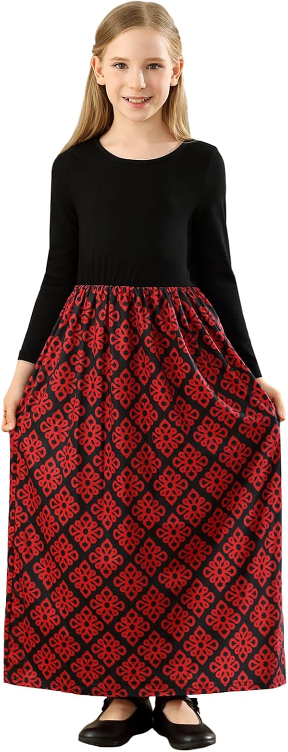 KYMIDY Girls Maxi Dress Kids Long Sleeve Casual Floral Dresses with Pockets for Girls 6-14 Years - Image 4