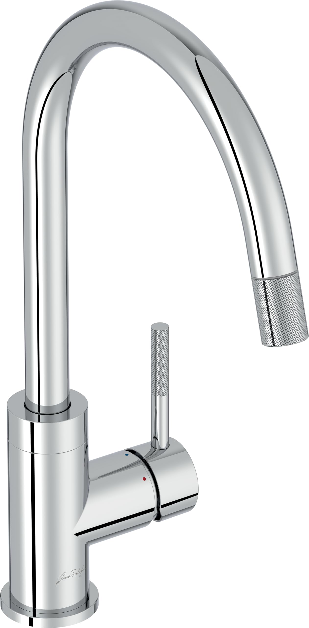 Grifo de cocina con ducha extraíble Caño giratorio 360 grados Ahorro de agua y energía Maneta moleteada para agarre perfecto JACOB DELAFON EDGAR E23309-CP
